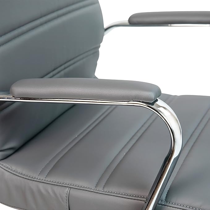 Flash Furniture Whitney Mid-Back Swivel LeatherSoft Desk Chair with Padded Seat and Armrests, Adjustable Height Padded Office Chair, Gray/Chrome