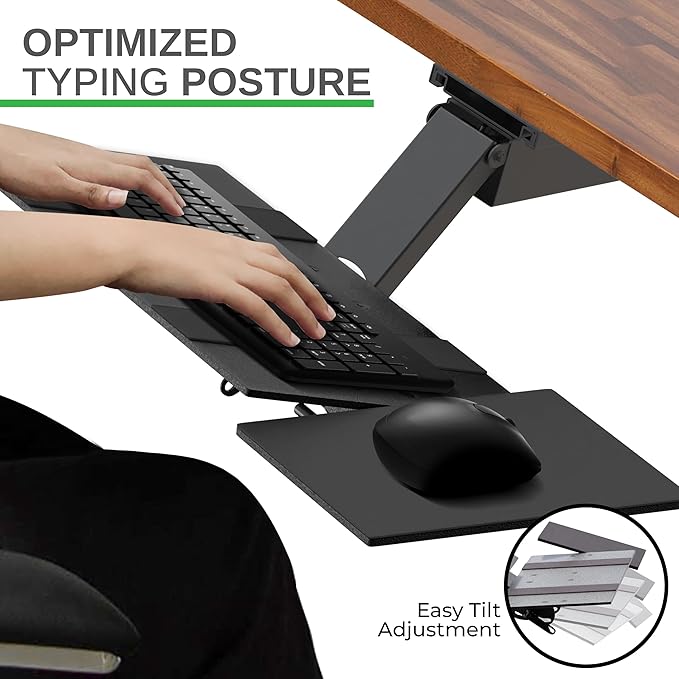 Uncaged Ergonomics KT2-b Under-Desk Adjustable Height & Angle Sit to Stand Up Keyboard Tray with negative tilt Best standing desk computer keyboard holder drawer