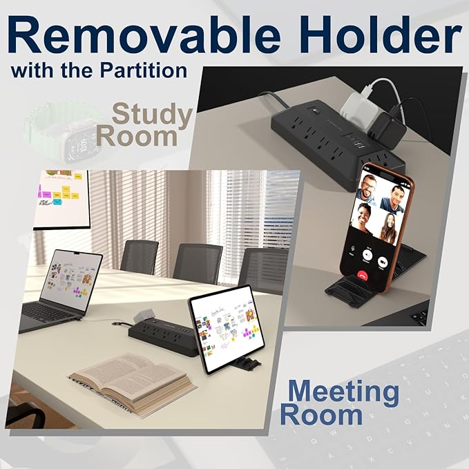 Surge Protector Power Strip with USB Ports, 12 Outlets 2 USB-C 2 USB-A, 6 Ft Flat Plug Extension Cord, Multi Plug Outlet as Charging Station for Desk, Office, Home,Dorm, UL Certification (Black)