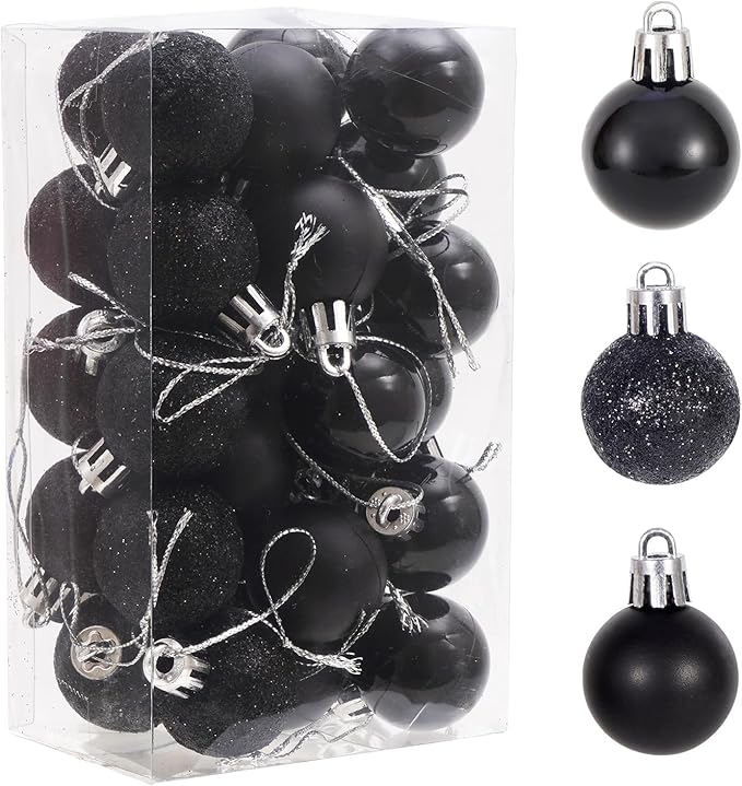 30ct Christmas Ball Ornaments, 1.18" Shatterproof Tree Decorations, Perfect Hanging Ball for Indoor/Outdoor Holiday Party Decor (Black)