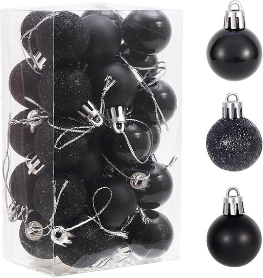 30ct Christmas Ball Ornaments, 1.18" Shatterproof Tree Decorations, Perfect Hanging Ball for Indoor/Outdoor Holiday Party Decor (Black)