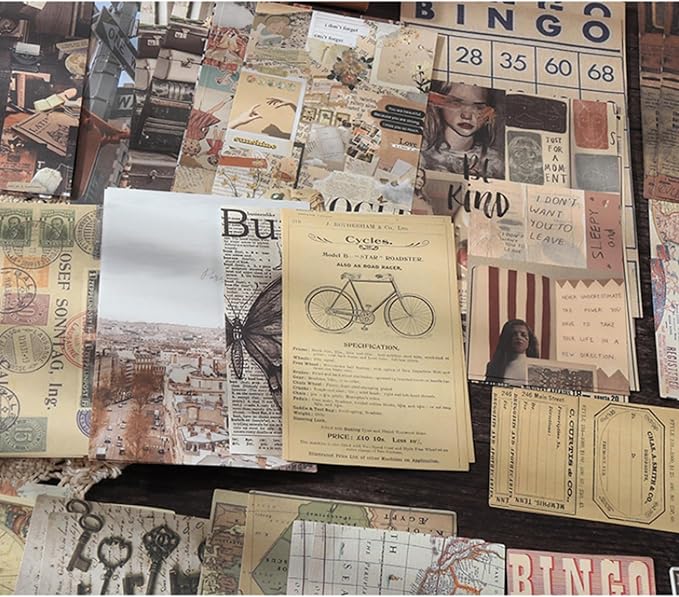 Vintage Journaling Scrapbooking Supplies Scrapbook Sticker Paper Ephemera Pack for Bullet Junk Journal Planners Collage Craft Notebooks Album (Olden Days)