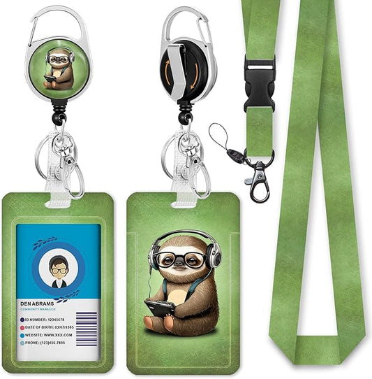Gctriki Sloth Lanyards for ID Badges, Cute Retractable Badge Reel Heavy Duty with Carabiner Clip, Funny Work ID Badge Holder with Lanyard, Retractable Keychain Name Badge Teacher Nurse Worker Gifts