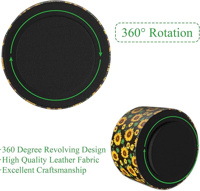 Hennaja Round Leather Art Supply Organizer,Remote Control Holder,360 Degree Rotating,Multi-Functional Pencil Holder,4 Compartments Desktop Stationary Organizer(1-Sunflower)