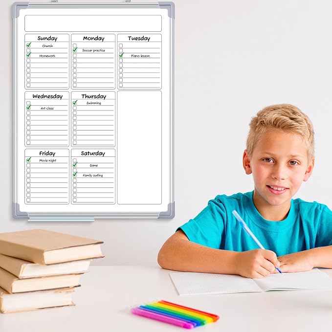 Lincia Magnetic to Do List Whiteboard for Wall 24" x 18" Large Weekly Dry Erase Board, Hanging Double-Side White Board Calendar for Planning Drawing Memo Home Kitchen Office(White)