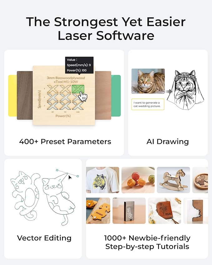 xTool S1 Laser Engraver and Cutter Machine with Air Assist & Honeycomb, 23.93" x 15.16" Bed Size, Beginner-friendly, Class 1 Safety Laser Engravering Machine for Wood and Metal, Acrylic - Basic Bundle