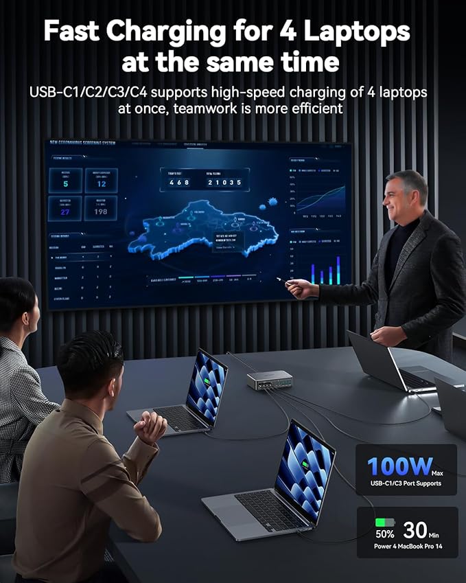 480W USB C Charger Block, Rocoren 10-Ports USB C Charging Station for Multiple Devices,PD 100W Type c Gan Fast Charger Station Multi USBC Charging Hub for Laptop MacBook HP iPad iPhone Samsung