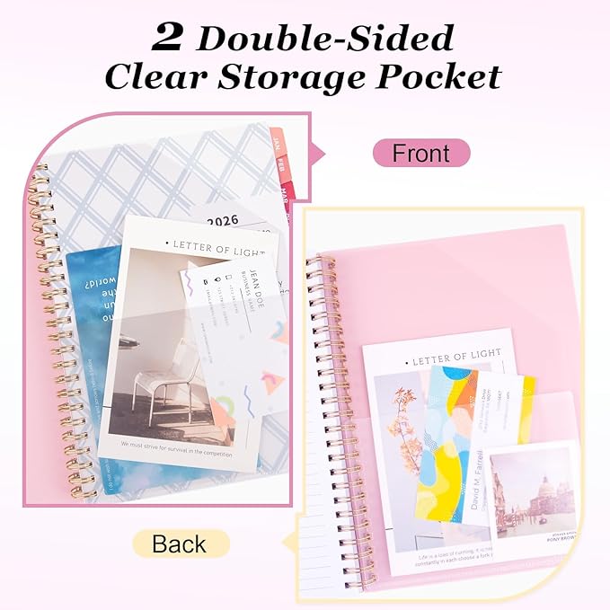 Oucaru 2026 Planner, Weekly and Monthly Planning Calendar, Jan 2026 - Dec 2026, 6.3" x 8.5", Spiral Bound, 12 Habit Trackers & Monthly Tabs, 2 Storage Pockets, Perfect for Office Home School Supplies