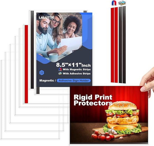 2 Pack 8.5'' x 11'' Inch Magnetic Sign Holders, Rigid Print Protectors, Paper Holder With Adhesive Tape, Plastic Document Holder For Posters Letter Paper Picture, Wall Mount Magnetic Frame for Refrigerator Window, Door, Home, Office, and Store