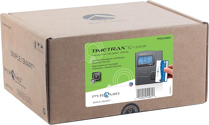 Pyramid Time Systems -TimeTrax Automated Proximity Time and Attendance with Pyramid TTEZ Time Clock System with Software Download [PPDLAUBKN], RFID - No Touch Employee Punch in - Black