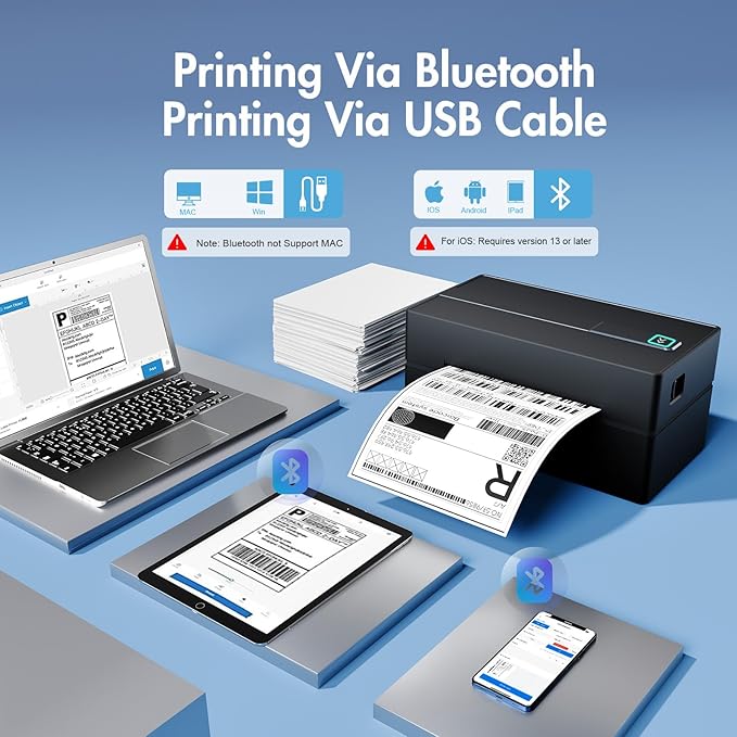 Bluetooth Thermal Shipping Label Printer: 4x6 Wireless Label Maker with Tape for Small Business - Compatible with iPhone, Android, Windows & Mac, Widely Used for USPS UPS Ebay Amazon Shopify Etsy
