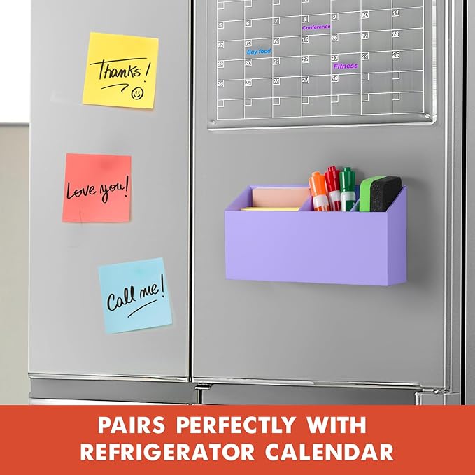 Magnetic Dry Erase Marker Holder, Acrylic Magnet Pen Holder for Whiteboard, Refrigerator, Magnetic Fridge Organizer for Office, Classroom, Whiteboard Maker Holder, Locker Organizer-Purple