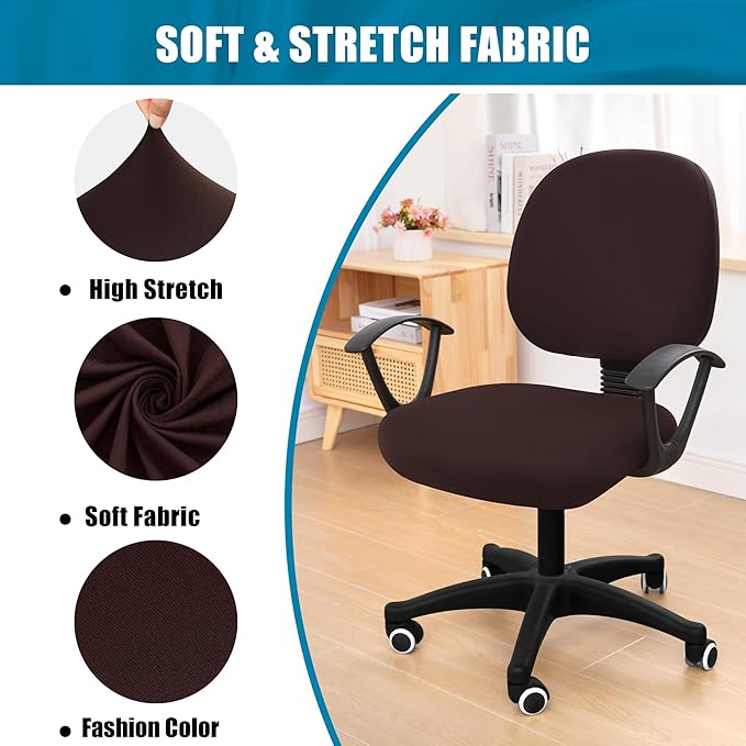 Smiry Stretch Printed Office Computer Chair Covers, Universal Washable Removable Desk Rotating Chair Slipcovers Protector, Seat + Backrest Cover - Chocolate