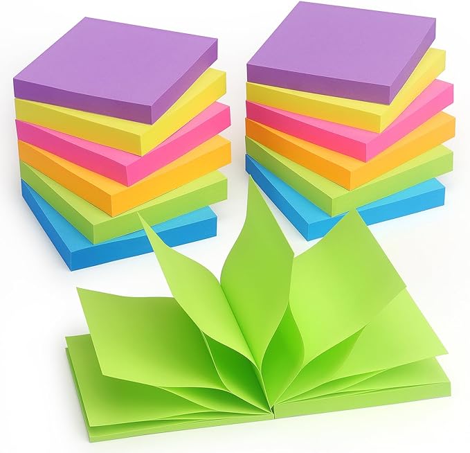 Winner Aura Pop Up Sticky Notes 3x3 inch Bright Colors Self-Stick Pads 12 Pack 1200 Sheets