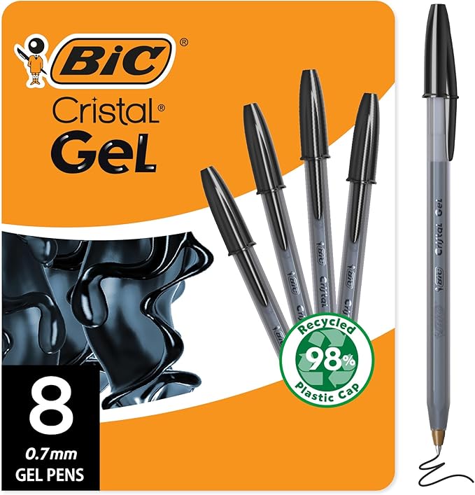 BIC Cristal Gel Pens Medium Point (0.7 mm) Ultra Smooth Long Lasting Writing, Black Gel Pens, 8-Count Visit the Store