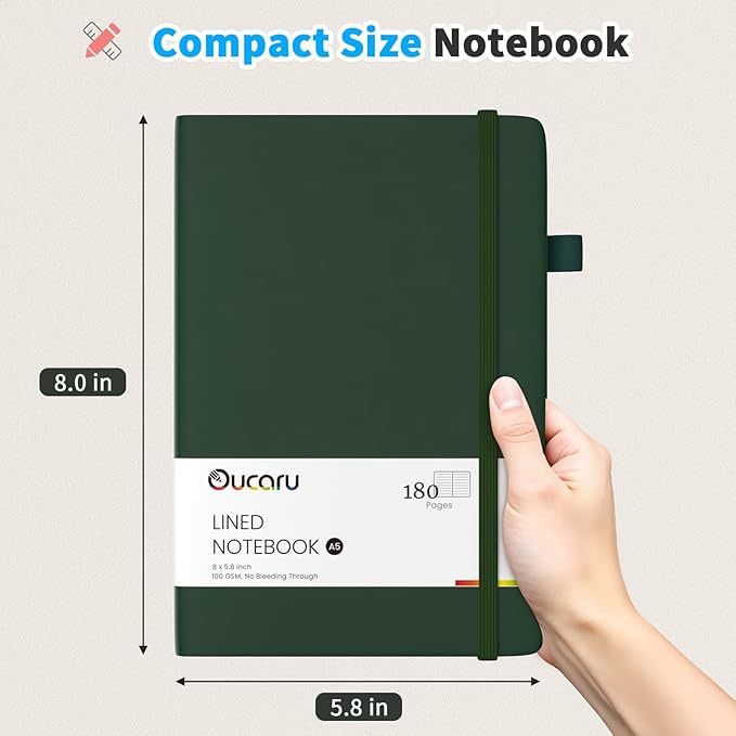 Oucaru Lined Journal Notebook, 4 Pack, 180 Pages, A5 Journals for Writing, 100 GSM Thick Paper, Small Notebooks Daily Journal for Women Men Work, Business, School, Travel Supplies