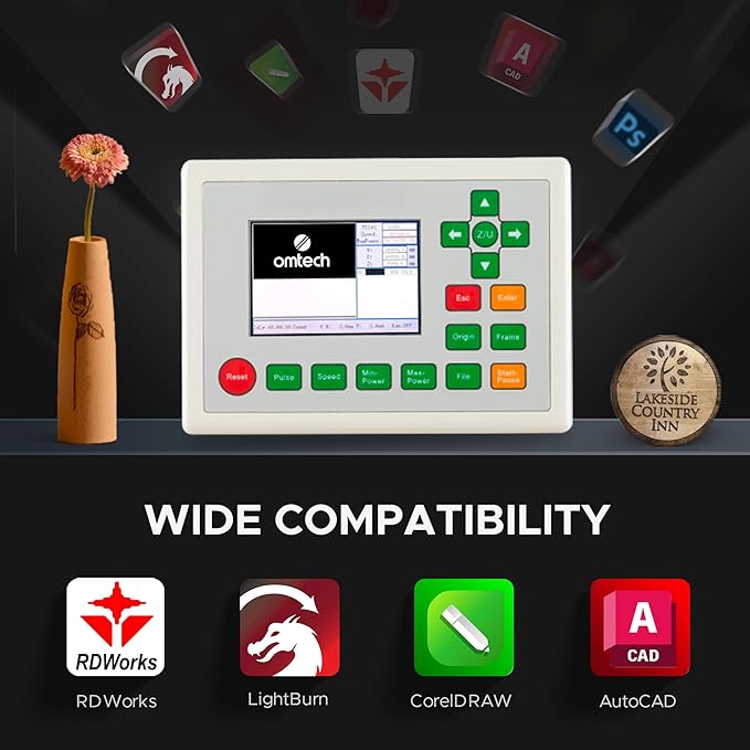 OMTech 90W CO2 Laser Engraver, 28"x20" Cutting & Engraving Machine with Autofocus, Air Assist, 4-Way Pass, Autolift, RDWorks, for Wood, Glass, Acrylic, Leather, Cardboard