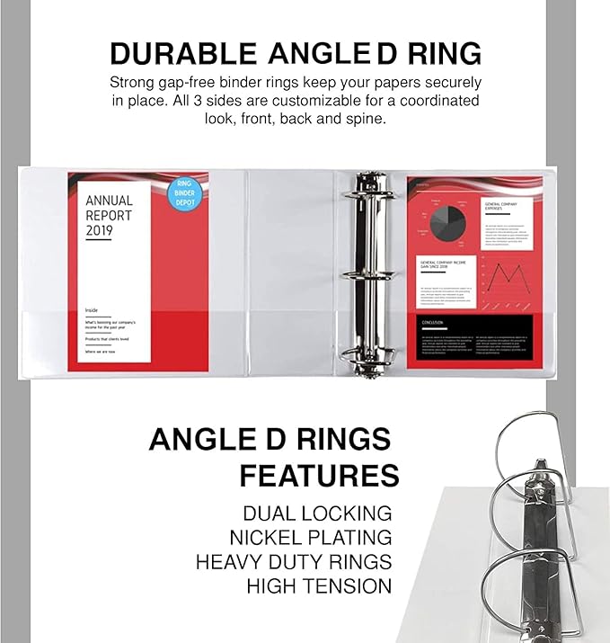 2 Pack of 6 Inch 3 Ring Binder with Locking Angle D Rings, Professional Heavy Duty Large Storage Binder with Pockets, Fits 8.5 x 11 Inch Sheets, Non-Stick Clear View Cover, Customizable, White