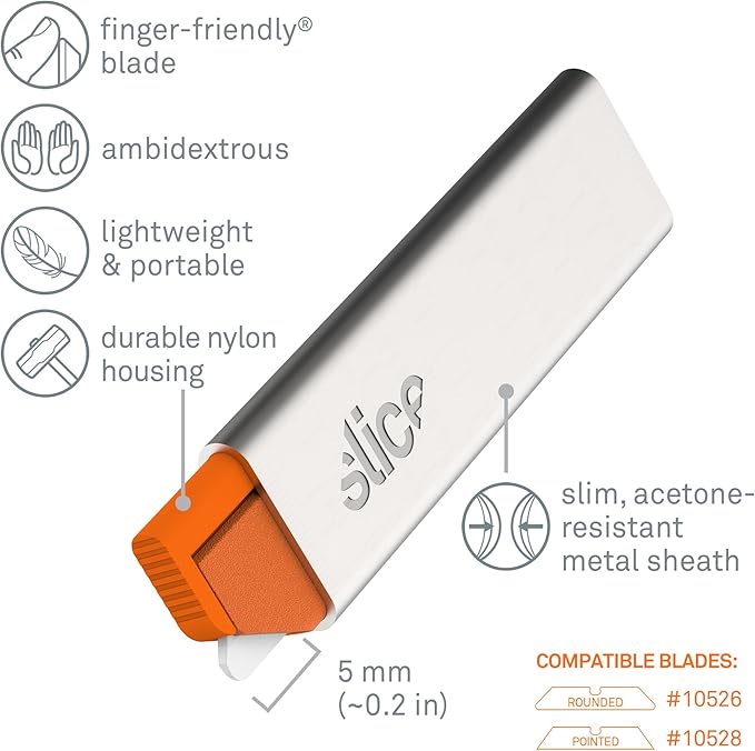 Slice Manual Carton Cutter | Safe Ceramic Box Cutter | Lasts 11x Longer than Metal | Single Edge Razor Blade | Mini Box Cutter | 2 Pack