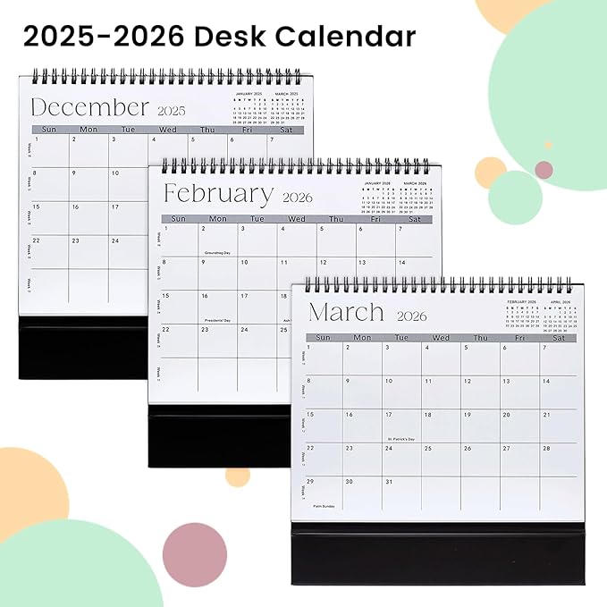 Desk Calendar 2025-2026,July 2025 to Dec 2026 18 Months Standing Flip Desk Calendar with Stickers,10" x 8" Desktop Calendar for Home Office School,Black
