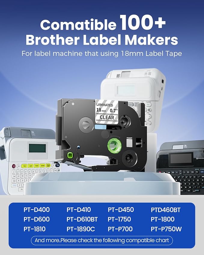 Colorty TZe-141 TZ Tape 18mm 0.7 Laminated Clear Replace for Brother P-Touch Label Tape 18 mm TZe141 TZe Black on Clear for Ptouch PT-D400 PT-D410 D600 Label Maker Refills 3/4 Inch, 6 Pack