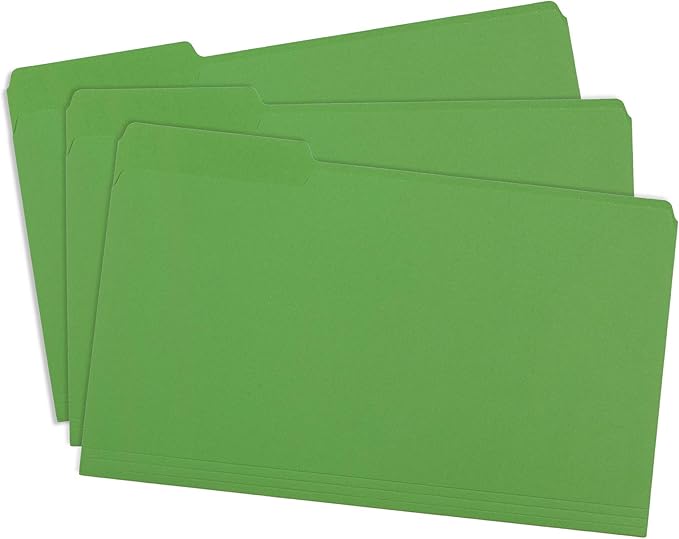 Blue Summit Supplies Green Legal File Folders, 1/3 Cut Tab, Legal Size, Great for Organizing and Easy File Storage, 100 Per Box