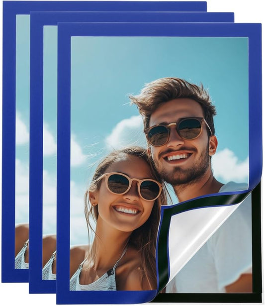 uxcell 3 Pcs Magnetic Sign Holder, 8.3" x 11.7" Self-Adhesive Magnetic Wall Signs Holder Magnetic Picture Frame Document Holder for Home Office Wall Window Displays, Dark Blue