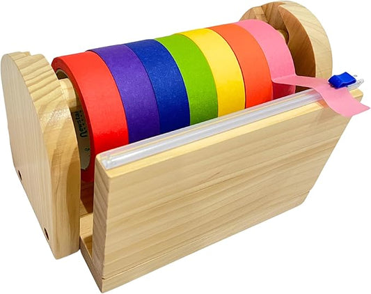 Wood Masking Tape Holder, Kids Tape Dispenser, Craft Tape Dispenser, Multi Roll Tape Dispenser for Kids, Washi Tape Dispenser, Multi Tape Dispenser (Sliding Cutter) *Masking Tape NOT Included