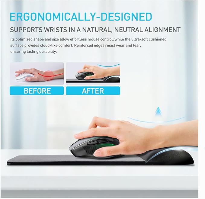 UnivoColors Design-Wave Wrist Rest Mouce Pad,PE Mouse Sliding Panel+Artificial Sheepskin+Memory Foam+Ergonomic+Anti-Slip Gel,Resilience Support During Work and Gaming,Mouce Accessory,Black