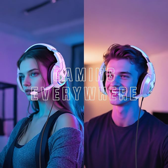 Gaming Headset for PS5, PS4, Xbox Series X|S, Xbox One, PC, Switch, Mac - RGB Over-Ear Headphones with 7.1 Surround Sound, Noise Cancelling Mic, 50mm Drivers & Memory Earmuffs for Nintendo 64