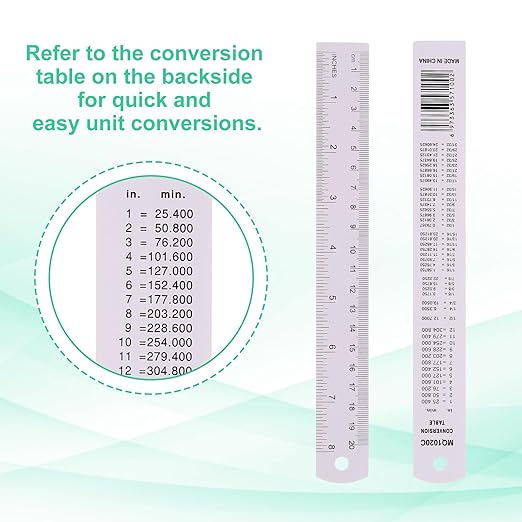 PATIKIL 20cm/8" Metal Ruler, 2 Pack Aluminum Alloy Rulers with Centimeters, Millimeters, Inches and Conversion Table Straight Edge Ruler for Writing Machinist Drafting, Purple