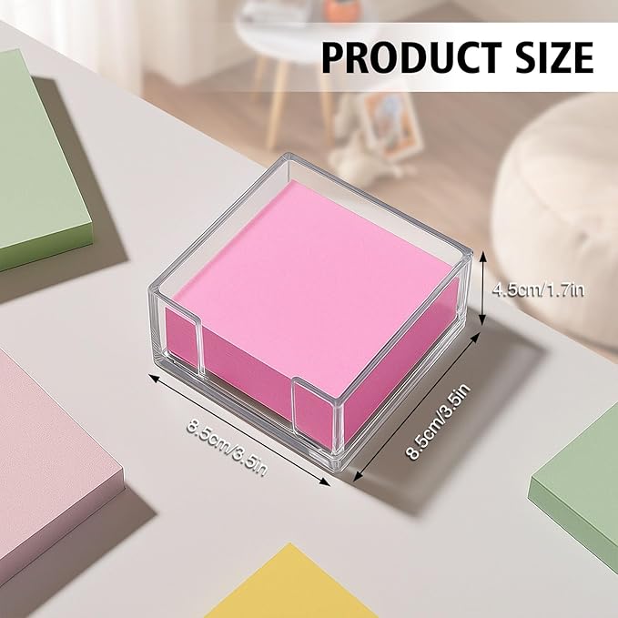 Acrylic Sticky Note Holder, 3 x 3 Clear Acrylic Notepad Holder, Crystal Notepad Organizer Notes Dispenser for School Dorm Home and Office