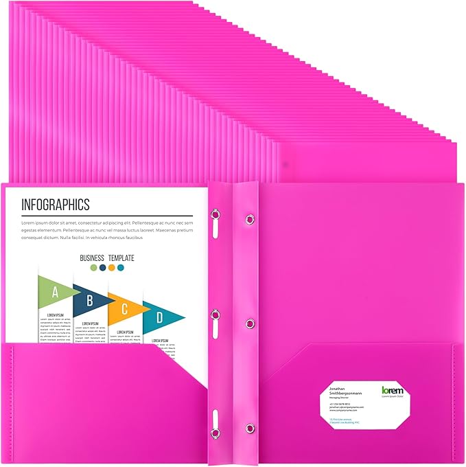 Patelai 48 Pcs Plastic Folders with 2 Pockets and 3 Prongs Home Folders with Card Slot Letter Size Heavy Duty Report Covers for Back to School(Dark Purple,Classic)