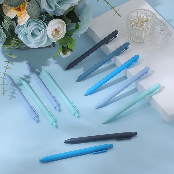 Crtiin 50 Pcs Gel Ink Pens Bulk Black Ink, Smooth Writing Cute Colorful Pens for Back to School First Day of School Teacher Student Server Office Supplies Staff Party Favor Gifts (Blue Series)