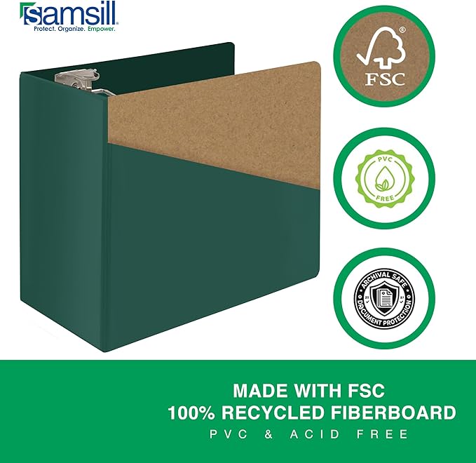 Samsill Durable 6 Inch Binder, Made in The USA, Locking D Ring Binder, Customizable Clear View Cover, Forest Green, Holds 1225 Pages