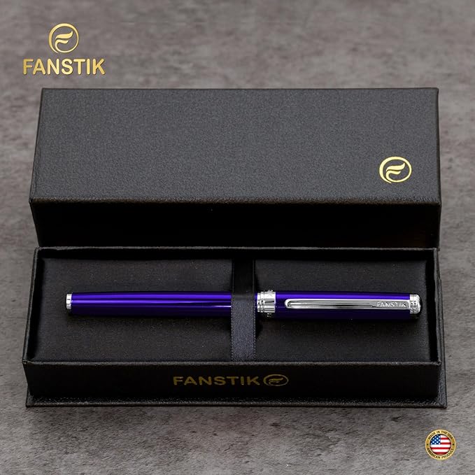 Customized Blue Luxury fountain pen (Made In USA) fancy gift set for women, Chrome Finish, Professional executive pen gift set for men (Lux Custom-fountain Blue)