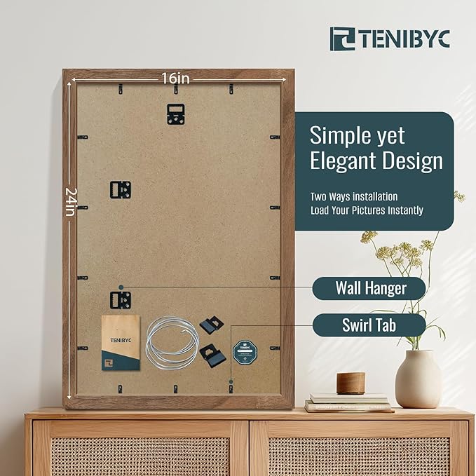 16x24 Frame - 4 Pack, Walnut Brown Wood Grain, Display 16x24 or 24x16 Photos, Posters and Puzzles, Picture Frame for Wall