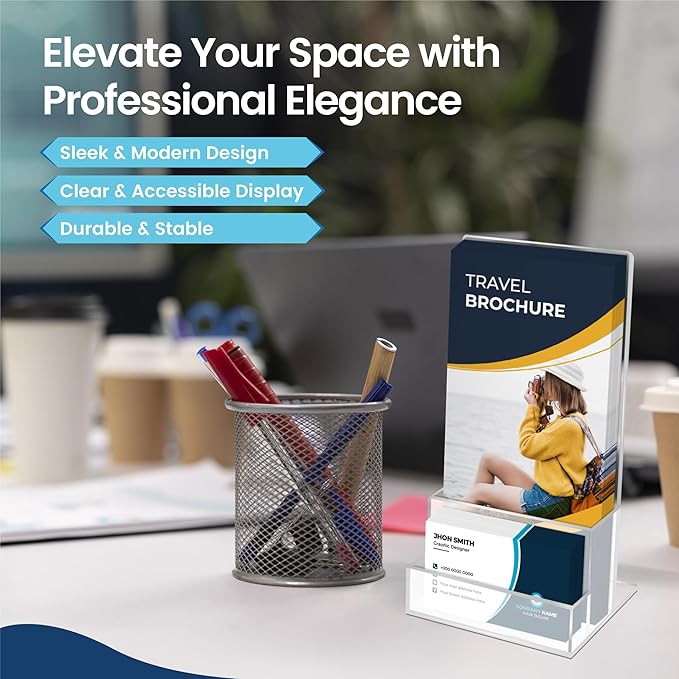 2 Pack Acrylic Brochure Holder Stand 4‘’, Clear brochure and business Rack Card Holder Stand, Plastic Flyer Display Stand for Magazine, Pamphlet, Booklets, Menu, Journals, Business Card