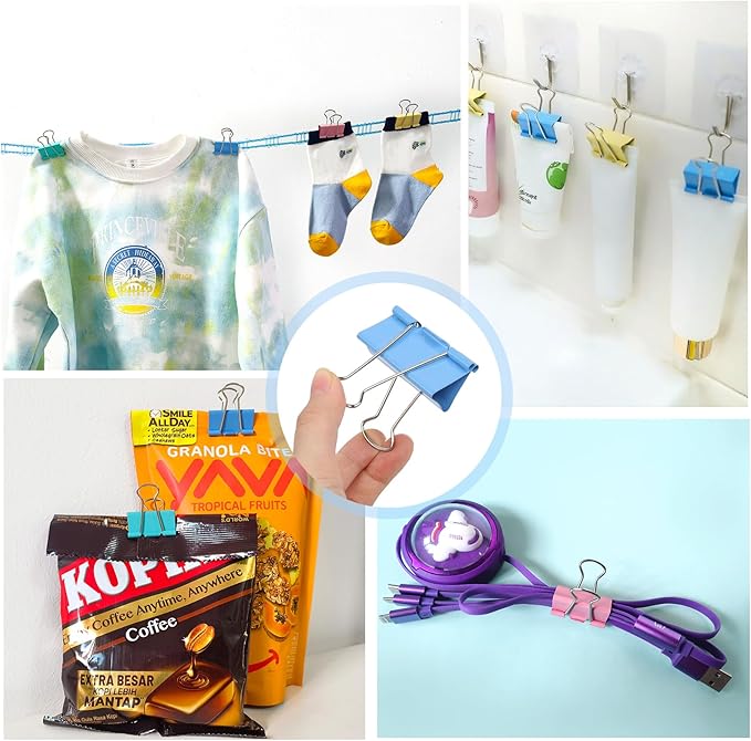 Binder Clips Assorted Sizes, 140 PCS Colored Binder Paper Clips Office Clips Office Supplies Desk, 4 Sizes Cute Binder Clips Large Medium Binder Clip Small Paper Clips Medium Paper Clamps (Colored)