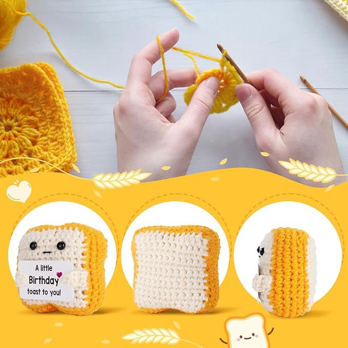 A little Birthday Toast to you - Funny Happy Birthday Gifts for Women, Men, Mom, Dad, Girls, Boys - Unique Crochet Toast Gift Card - Cute Keepsake & Desk Decor Alternative for Her, Him, Best Friend