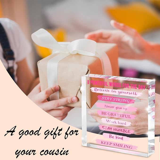 Pink Motivational Desk Decoration, 4x4 Inches Pink Acrylic, 8 Daily Motivational Phrases, Suitable For Desks, Home Decoration And Dressing Tables, A Positive Gift For Women