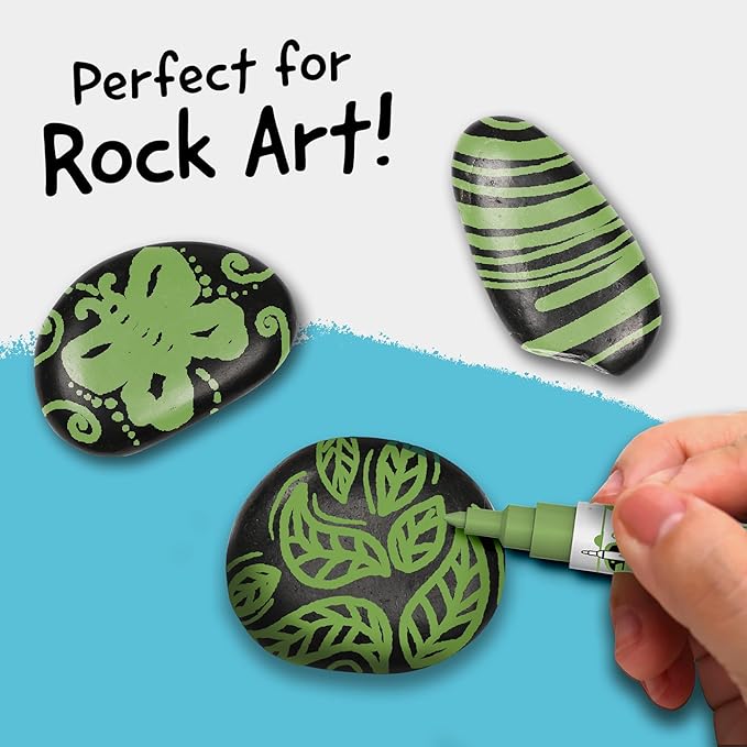 4 Dual Tip Green Paint Pen Metallic - Fine Tip & Medium Acrylic Paint Markers - Green Marker for Metal, Wood, Rock Painting, Canvas, Ceramic, Glass, Fabric, Leaf and Plastic - Water-based Ink