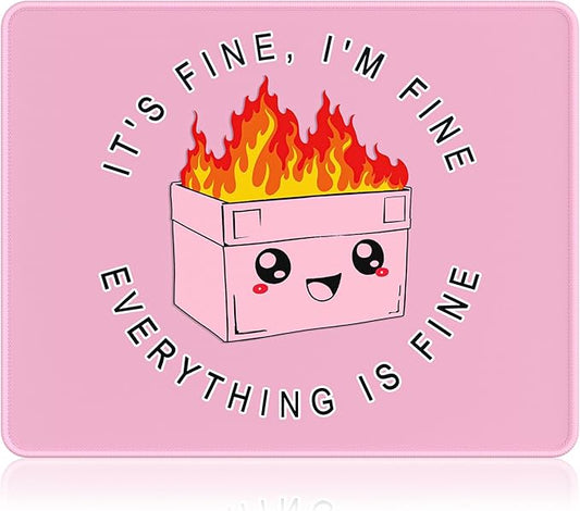 Auhoahsil Mouse Pad, 12 x 10 in Dumpster on Fire Computer Mouse Pad for Desk, Premium-Textured Non-Slip Rubber Stitched Edges Waterproof Square Mouse Mat for Gaming Work Wireless Mice, It's Fine