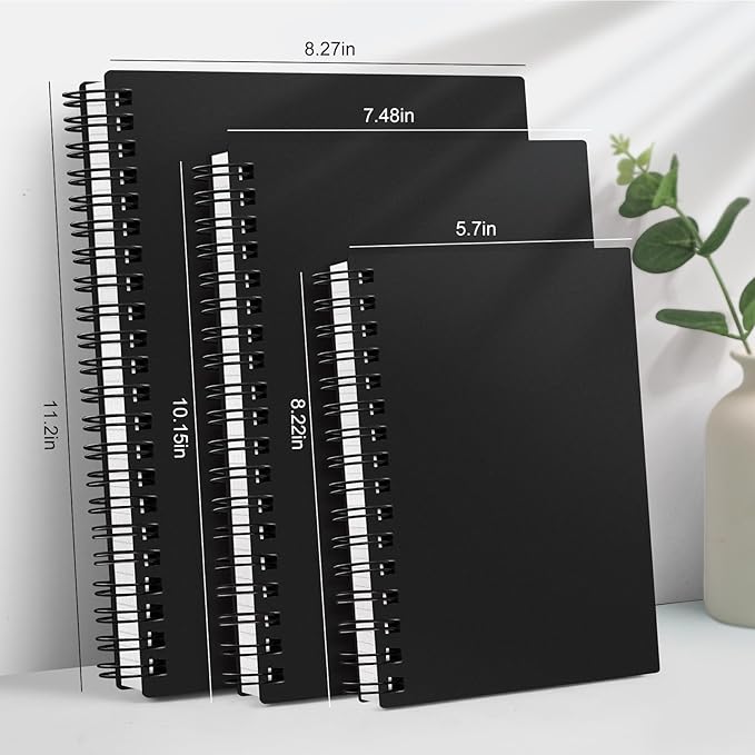 AHGXG Spiral Notebook College Ruled - Spiral Notebook Journal Large B5 7.6" x 10", 300 Pages/150 Sheets, 100GSM Thick Paper, Plastic Hardcover, for Women Men Office School, Black
