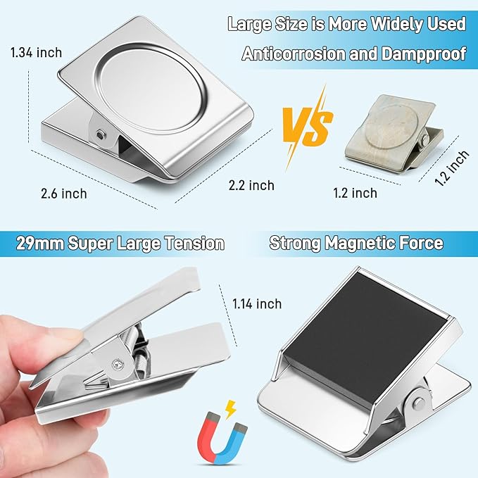 FINDMAG 8 Pack Clip Magnets Extra Large Magnetic Clips, Fridge Magnet Clips, Clip Magnets Great for Home, Office, Whiteboard, Kitchen, Classroom - 2.2 Inch (Silver)