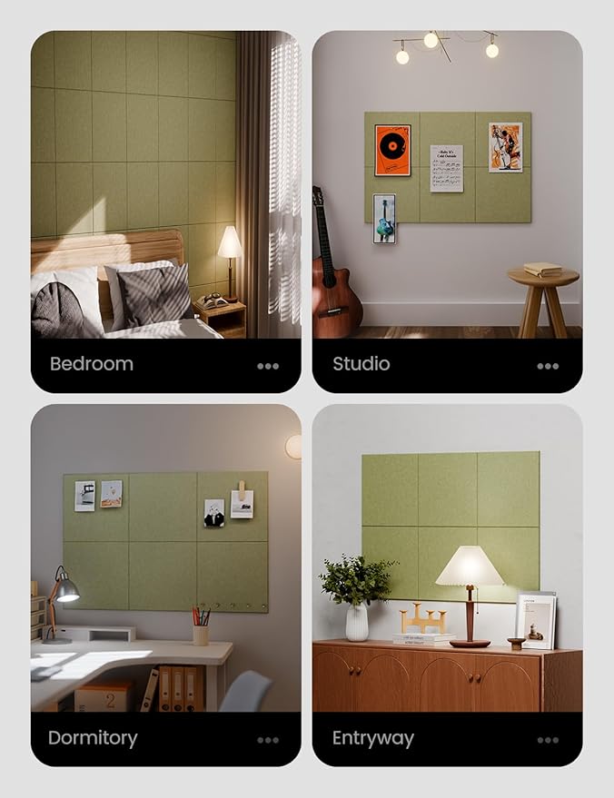 Large Felt Bulletin Board 36" x 24"Cork Board Alternative - 6 Pack with 40 Safe Removable Adhesive Tabs, Cork Boards for Walls Cork Board for Home Office Classroom Pin Board (Olive Green)