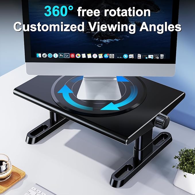 Monitor Stand Riser for Desk,360°Rotation Freely Height Adjustable by Knob,4.4-5.8 Inches,Ergonomic Monitor Stand Mount, Desktop Monitor Stand Riser for Computer,Laptop,Printer,Tv,Black