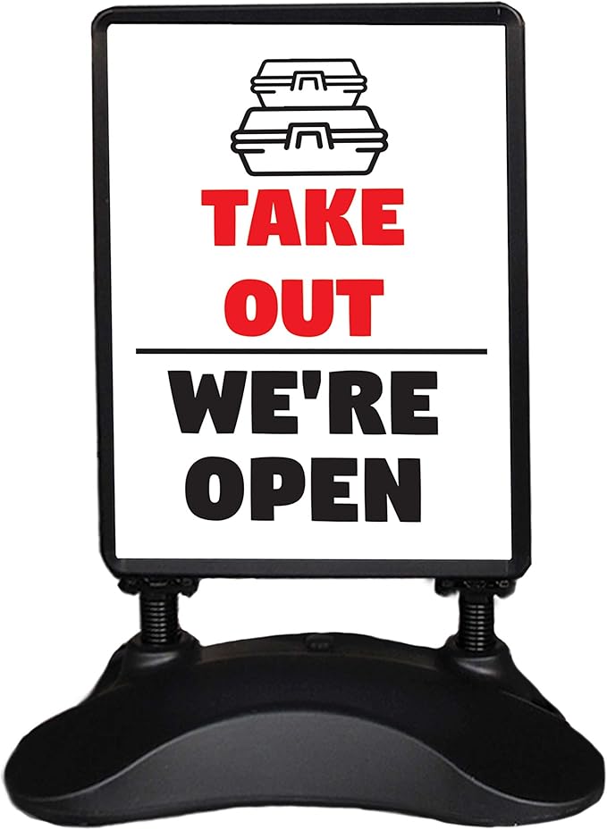 Outdoor Message Board Sidewalk Sign Open Drive Thru Take Out Sign Double Sided Restaurant Business Swinging Sign (TAKE Out)