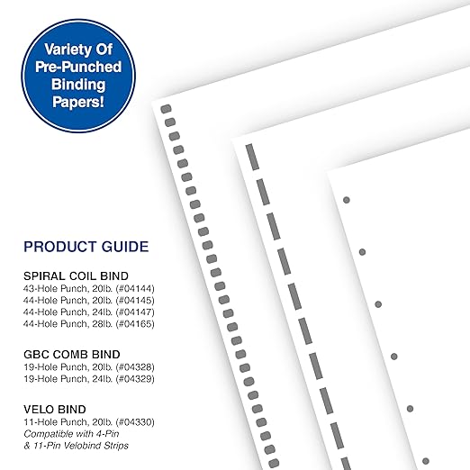 PrintWorks Professional Pre-Punched Spiral Binding Paper - 44-Hole (4:1 Pitch Hole Punch) - Book Binding Printer Paper - Made in the USA - 400 Sheets - 8.5" x 11" - 28 lb - 92 Bright White (04165)