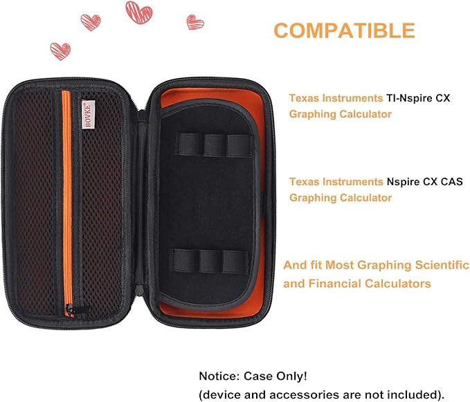 BOVKE Calculator Case for Texas Instruments TI-Nspire CX II CAS/CX II/CX CAS/CX Color Graphing Calculator and More - Extra Mesh Pocket for USB Cables and Other Accessories, Black
